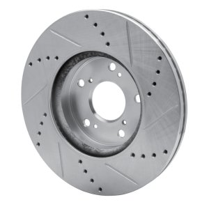 Honda Civic Brake Rotor (1) - Front Left - R1 Concepts - Drilled & Slotted - Silver - `13-`25